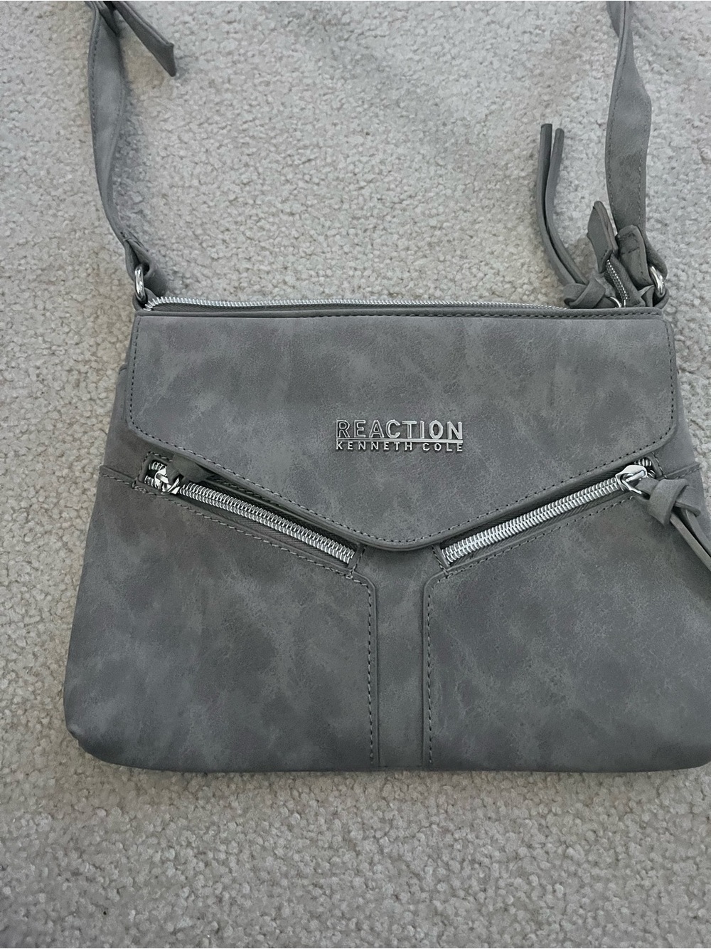 Kenneth Cole Reaction Gray Faux-Leather Crossbody with Silver Hardware